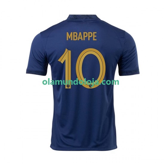 Camisola França Mbappé 10 Homem Equipamento Primeiro Copa do Mundo 2022 Manga Curta